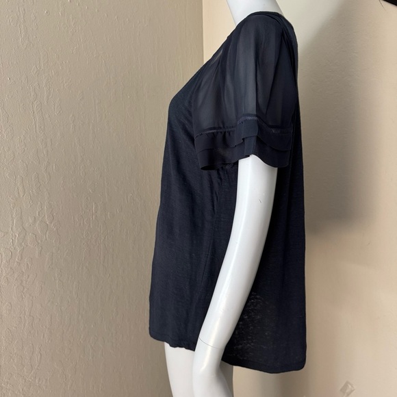 REBECCA TAYLOR Navy Sheer Flutter Sleeve Knit Top Silk and Linen Size Large - Picture 10 of 16